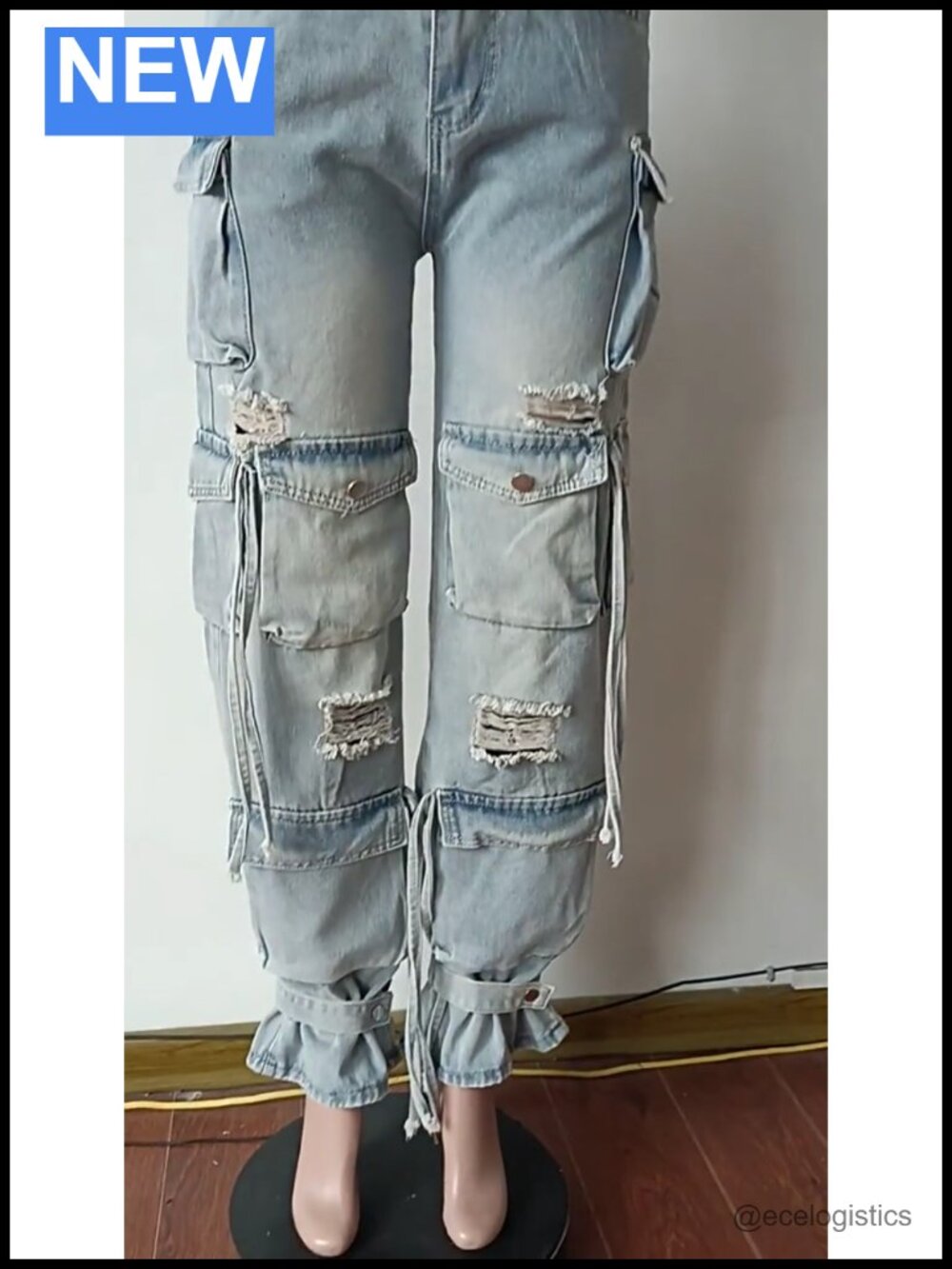 Women Baggy Cargo Jeans Y2k High Waisted Wide Leg Denim Pants - Picture 6 of 6
